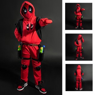 Kidpool Cosplay Costume Deadpool 3 Wolverine Suit Kids Hoodie Red Outfits
