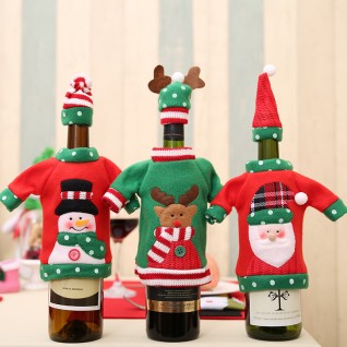Embroidery Cartoon Wine Bottle Set Christmas Table Decoration