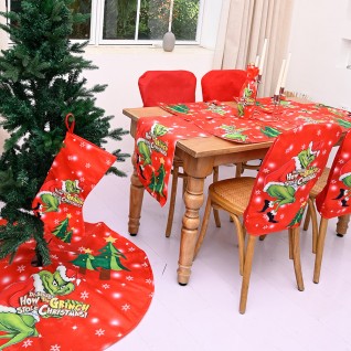 Grinch Tree Skirt Placemat Chair Cover Christmas Stocking Wine Bag Set for Christmas