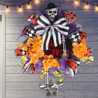 Halloween Skeleton Door Hanging Simulation Wreath Decoration for Supplies Horror Party