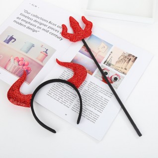 Red Three-pronged Horns Hairband Set Halloween Party Hair Accessories