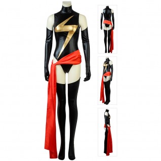 Captain Marvel Cosplay Costume Carol Danvers Black Thunder Logo Jumpsuit