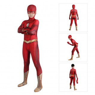 Kids The Flash Cosplay Costume TF Season 8 Barry Allen Jumpsuit