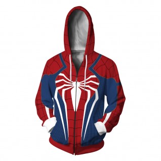 Spiderman Zip Up Hoodie Spider-Man PS4 Pattern Long Sleeve Sweatshirt