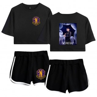 The Addams Family Crop top Wednesday Print shorts