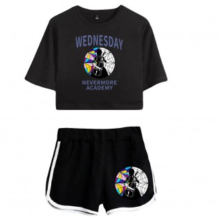 The Addams Family Wednesday Crop top Nevermore Academy Print shorts