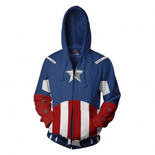 Marvel Captain America Zip-up Hoodie Sweatshirt Polyester Men's