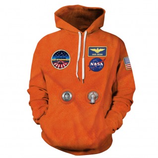 Orange Nasa Astronaut Hoodie 3D Print NASA Pattern Long Sleeve Sweatshirt