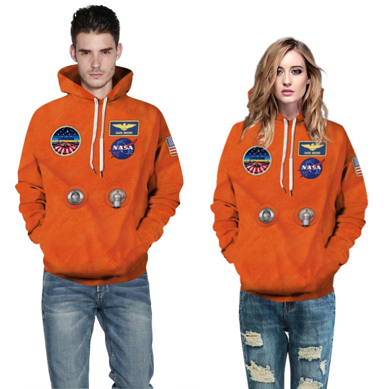 Orange Nasa Astronaut Hoodie 3D Print NASA Pattern Long Sleeve Sweatshirt
