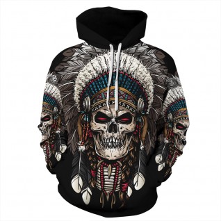 Tribal Style Native American Sweatshirt 3D Print Skull Pattern Hoodie