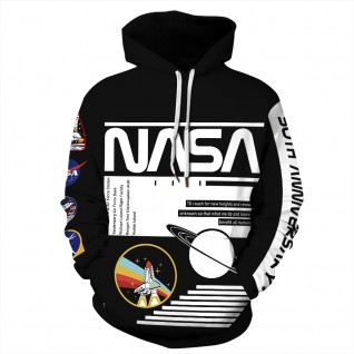 Black Nasa Astronaut Hoodie 3D Print NASA Pattern Long Sleeve Sweatshirt