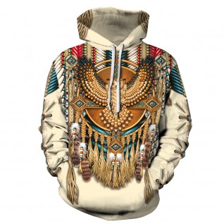 Fashion American Indian Sweatshirt Owl 3D Print Pattern Long Sleeve Hoodie