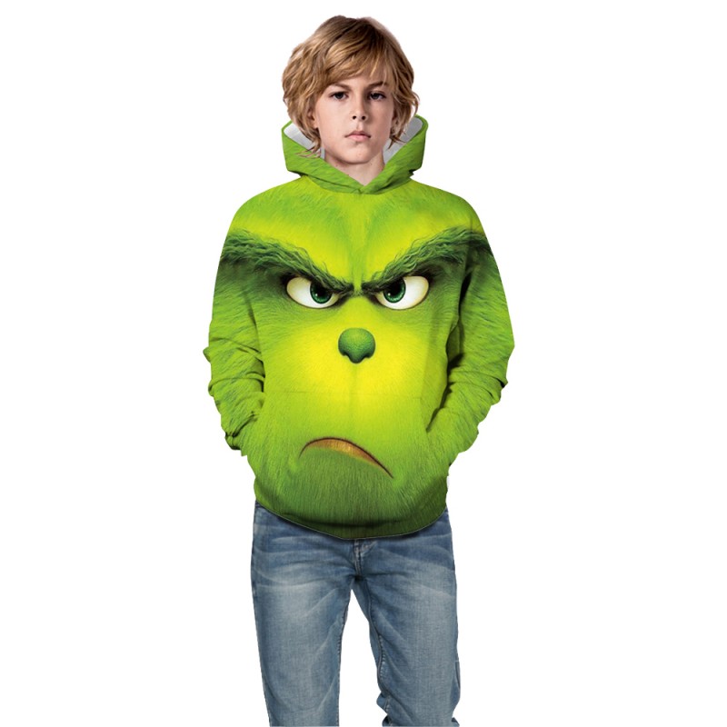 Kids The Grinch Pattern Hoodie Fashion Long Sleeve Hoodies