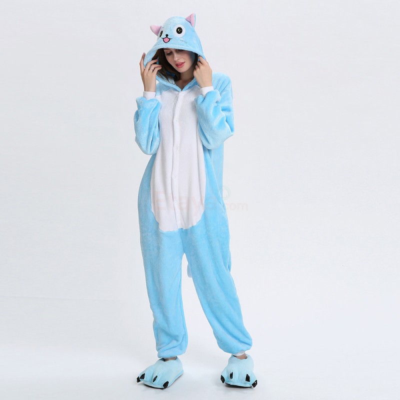 Blue Cat Kigurumi Animal Onesie Pajama Costumes for Adult