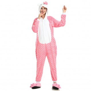 Pink Dot Hello Kitty Kigurumi Onesies Animal Costume Pajamas for Adult