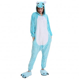 Blue Hippo Kigurumi Animal Onesie Pajama Costumes for Adult