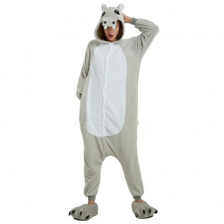 Grey Hippo Kigurumi Animal Onesie Pajama Costumes for Adult