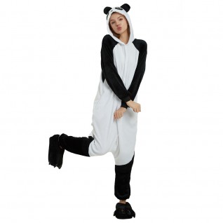 Black White Kung Fu Panda Kigurumi Animal Onesie Pajama Costumes for Adult