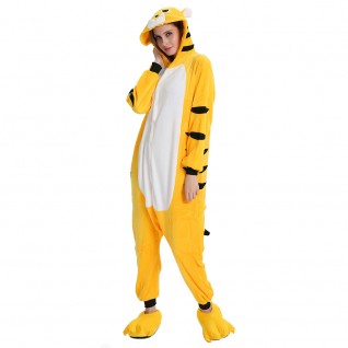 Yellow Tiger Kigurumi Animal Onesie Pajama Costumes for Adult