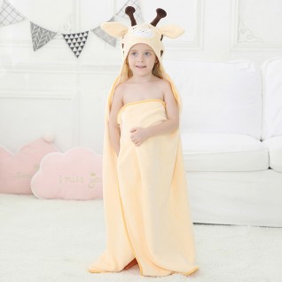 Kids Coral Fleece Bath Towels Giraffe Hooded Cloak Bath Towel