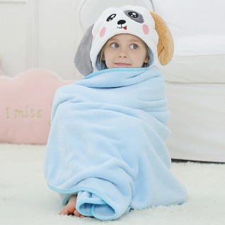 Coral Fleece Bath Towels Dog Hooded Cloak Sky Blue Bath Towel for Baby