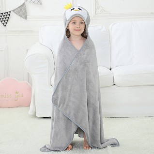 Kids Coral Fleece Bath Towels Penguin Hooded Cloak Bath Towel