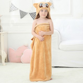 Kids Coral Fleece Bath Towels Raccoon Hooded Cloak Bath Towel