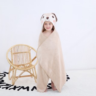 Khaki Coral Fleece Bath Towels Dog Hooded Cloak Bath Towel for Baby