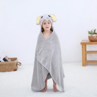 Grey Coral Fleece Bath Towels Elephant Hooded Cloak Bath Towel for Baby