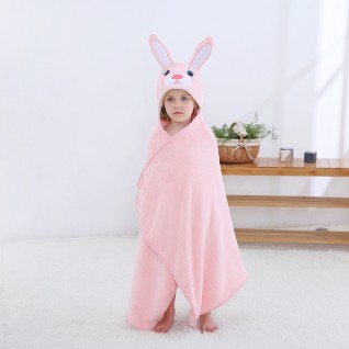 Pink Coral Fleece Bath Towels Rabbit Hooded Cloak Bath Towel for Baby