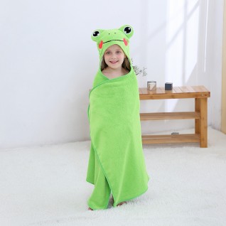Baby Coral Fleece Bath Towels Frog Hooded Cloak Green Bath Towel