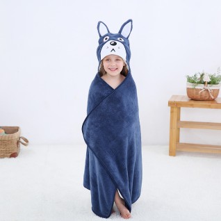 Baby Coral Fleece Bath Towels Squirrel Hooded Cloak Blue Bath Towel