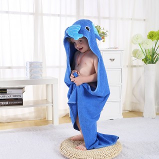 Blue Coral Fleece Bath Towels Elephant Hooded Cloak Bath Towel for Baby