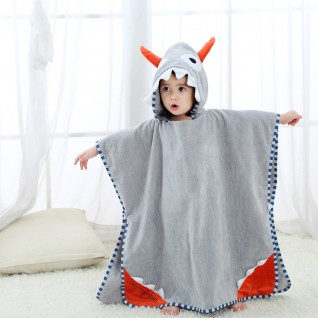 Grey Coral Fleece Bath Towels Big Horn Hooded Pullover Bath Towel for Baby