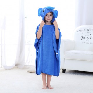Coral Fleece Bath Towels Elephant Hooded Pullover Blue Bath Towel for Baby
