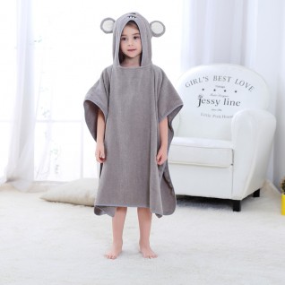Coral Fleece Bath Towels Mouse Hooded Pullover Grey Bath Towel for Baby