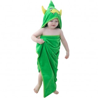 Green Coral Fleece Bath Towels Dinosaur Hooded Cloak Bath Towel for Baby