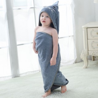 Coral Fleece Bath Towels Shark Hooded Cloak Bath Towel for Baby