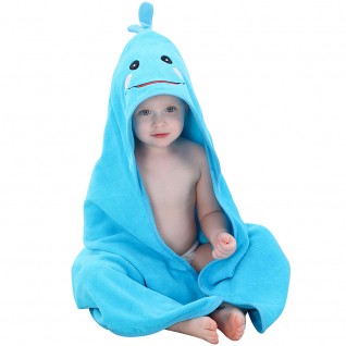 Coral Fleece Bath Towels Whales Hooded Cloak Bath Towel for Baby