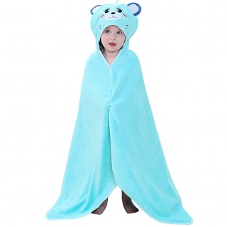 Baby Coral Fleece Bath Towels Bear Hooded Cloak Blue Bath Towel