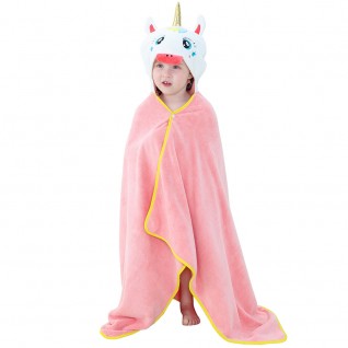 Baby Coral Fleece Bath Towels Unicorn Hooded Cloak Pink Bath Towel