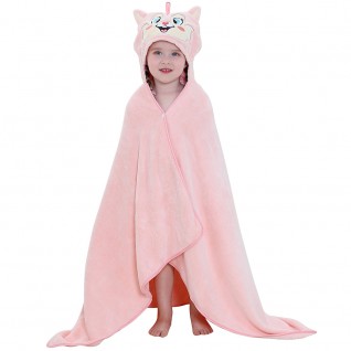 Baby Coral Fleece Bath Towels Fox Hooded Cloak Pink Bath Towel