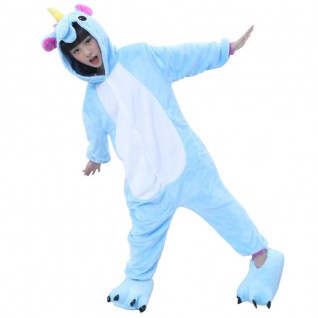 Kids Kigurumi Blue Unicorn Animal Kids Onesies Pajamas