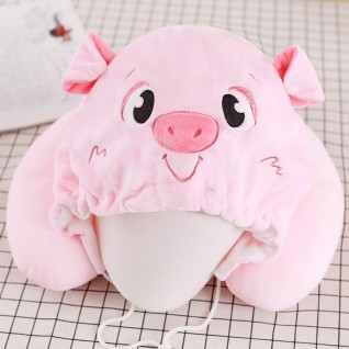 Pink U-shaped Pillow with Cap Pig Neck Pillow