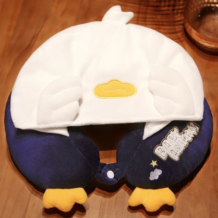 Blue with White Penguin U-shaped Pillow with Cap Neck Pillow
