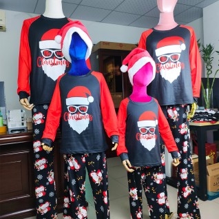 Christmas Family Pajamas 2-piece Suit Santa Black Printed Pajamas