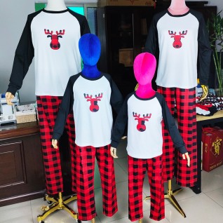 Christmas Family Pajamas 2-piece Suit Plaid Elk Printed Pajamas