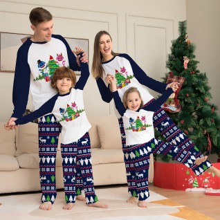 Christmas Family Pajamas Two-piece Suit Cartoon Christmas Tree Printed Pajamas