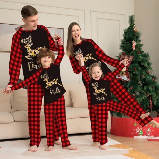 Christmas Family Pajamas 2-piece Suit Cartoon Elk Black Printed Pajamas