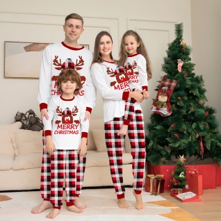 Christmas Family Pajamas 2-piece Suit Cartoon White Printed Pajamas